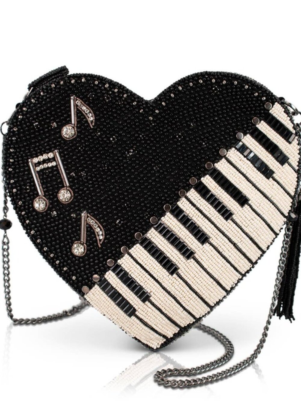 Mary Frances Heart Beat Heart Shaped Beaded Piano Keys Crossbody Handbag